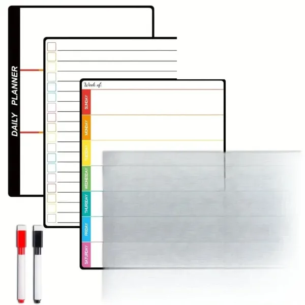 Semainier magnétique personnalisé avec marqueurs, tableau de planification hebdomadaire coloré.