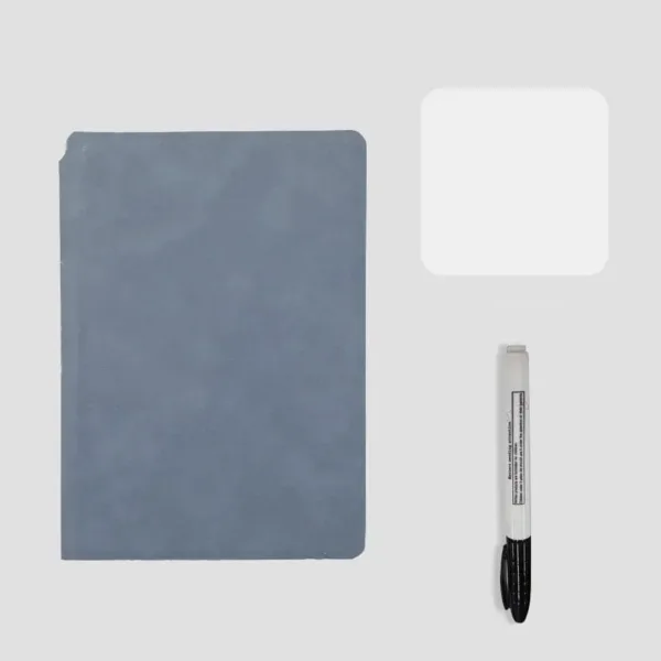 Tableau menu semaine effaçable gris avec chiffon effaçable et marqueur.