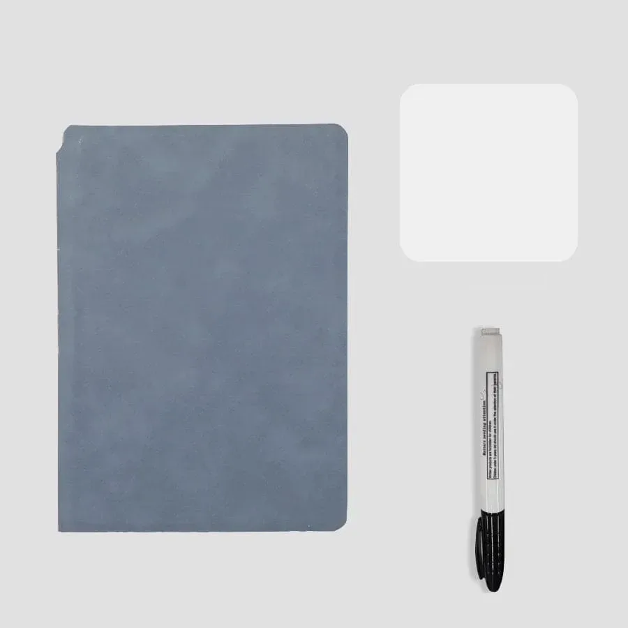 Tableau menu semaine effaçable gris avec chiffon effaçable et marqueur.